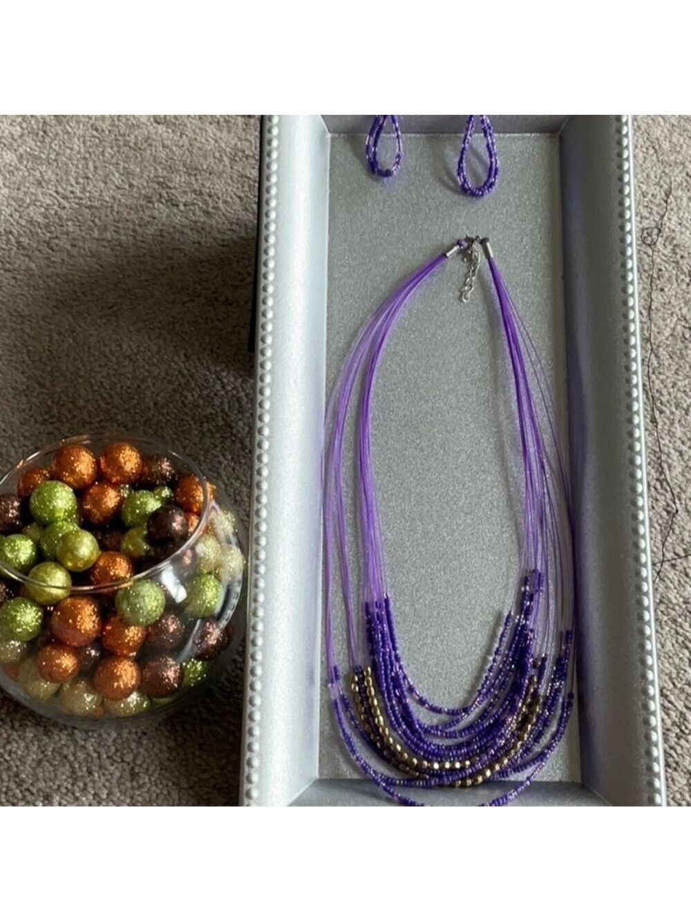 Purple Multi Layer Necklace Earrings